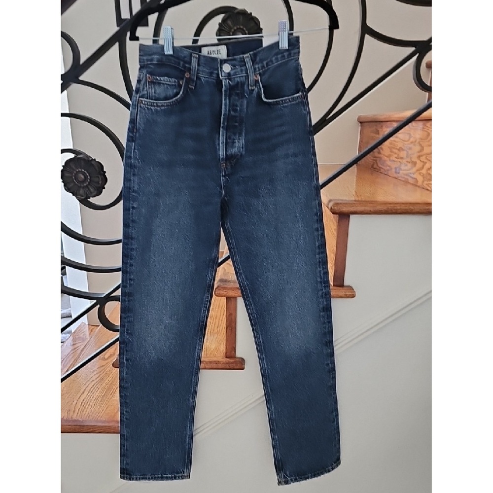 AGOLDE High Rise Straight Leg Jeans Dark Indigo Regenerative Cotton Size 24